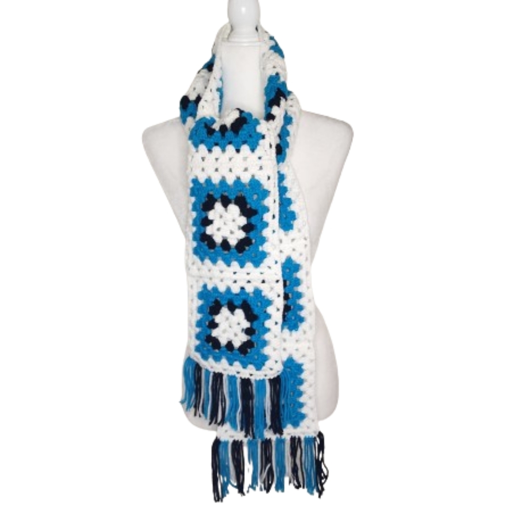 Handmade Crocheted Granny Square Scarf, OS Long